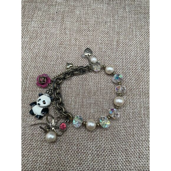 Betsey Johnson Panda Charm Bracelet Pearls and Crystals - Picture 2 of 7